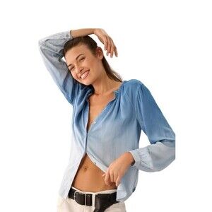 Anthropologie Cloth‎ and Stone Top Shirred Button Down Blue Ombré XS